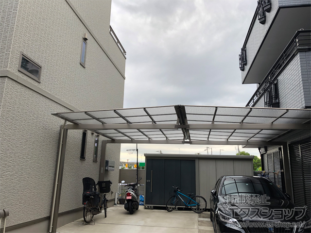 大阪府吹田市ののカーポート ニューマイリッシュ M合掌 通常勾配 前上がり 積雪〜20cm対応 *延長梁D34/4本 施工例