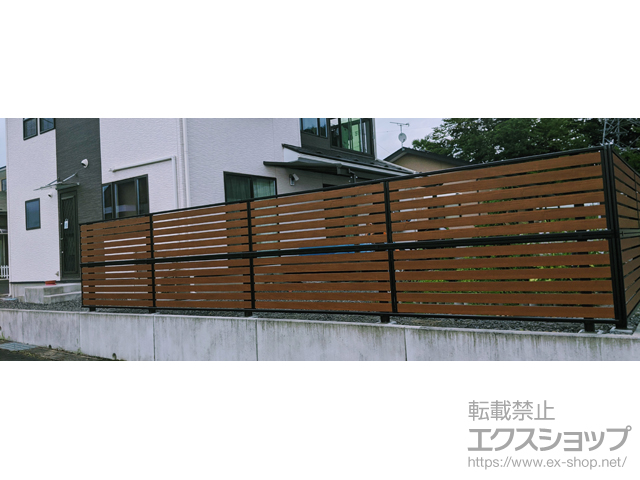 岩手県一関市ののフェンス・柵 モクアルフェンス 横板タイプ 2段支柱 自立建て 施工例