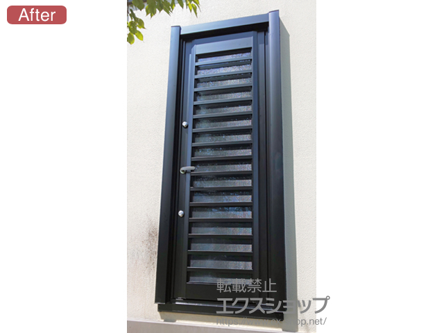 群馬県前橋市のLIXIL リクシル（トステム）の玄関ドア リシェント勝手口ドア 断熱仕様（Low-E）ランマ無(R) J型 施工例