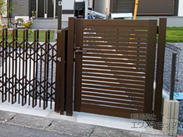 茨城県つくばみらい市のの門扉 シンプレオ門扉3型 横太格子 片開き 門柱使用 施工例