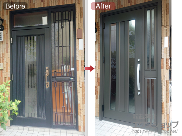 埼玉県川口市のLIXIL リクシル（トステム）の玄関ドア リシェント玄関ドア3 アルミ仕様 片袖飾り仕様(ランマ無)L C16N型 ※手動仕様 施工例