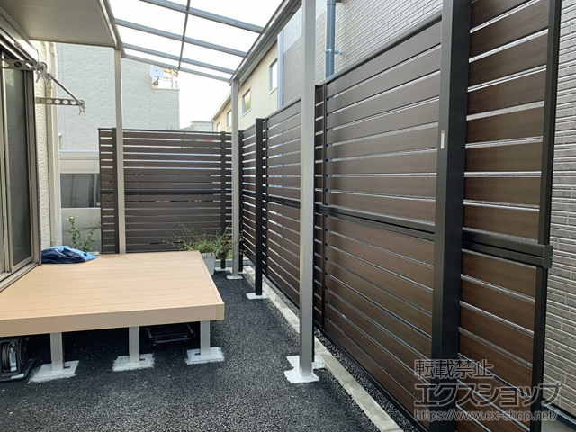 埼玉県戸田市ののフェンス・柵 モクアルフェンス 横板タイプ 2段支柱 自立建て用 施工例