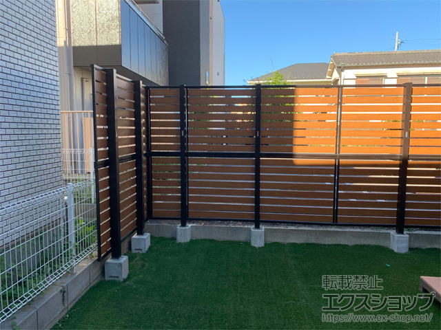 愛知県名古屋市ののフェンス・柵 モクアルフェンス 横板タイプ 2段支柱 自立建て用（パネル2段） 施工例