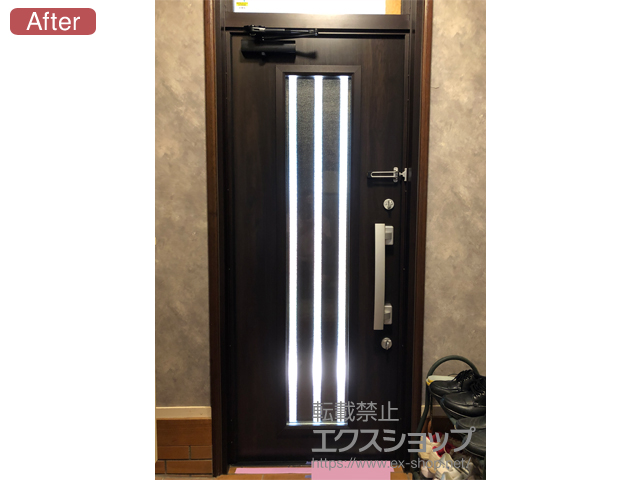 京都府京都市のLIXIL リクシル（トステム）の玄関ドア リシェント玄関ドア3 断熱K4仕様 片開き仕様(ランマ付)R M27型 ※手動仕様 施工例