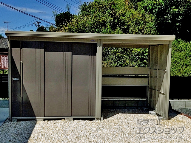 熊本県玉名市のの物置・屋外倉庫 Mr.ストックマン プラスアルファ 一般型 4047×1590×2110（物置幅2,200mm） TP-40R15-B 施工例