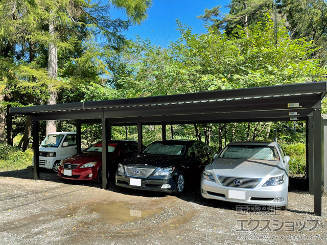 長野県北安曇郡白馬村ののカーポート ジーポートneo 横連棟（1＋2台） 角柱9本柱 積雪〜150cm対応 Aタイプ 施工例