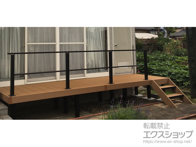 新潟県新発田市ののウッドデッキ リウッドデッキ 200+リウッド ステップ5型+ルシアスデッキフェンスB02型 施工例