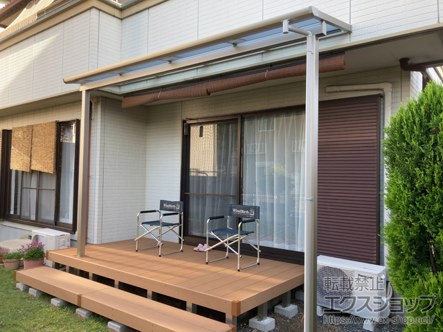 岐阜県岐阜市ののテラス屋根 ソラリア F型 テラスタイプ 単体 積雪〜20cm対応＋デッキ納まり用テラス柱カバー 施工例