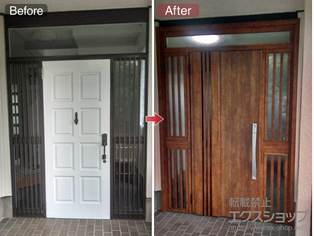 千葉県柏市のLIXIL リクシル（トステム）の玄関ドア リシェント玄関ドア3 断熱K4仕様 両袖飾り仕様(ランマ付)L M83型 ※手動仕様 施工例