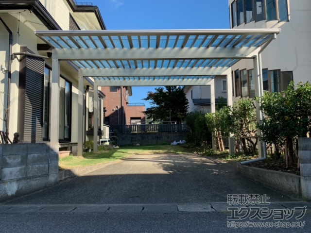 福島県会津若松市ののカーポート エフルージュ ツイン100 積雪〜100cm対応*柱6本仕様 施工例