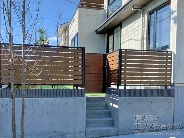 宮城県仙台市のの門扉 ルシアス門扉W06型 横目隠し 片開き 複合カラー 門柱使用 施工例