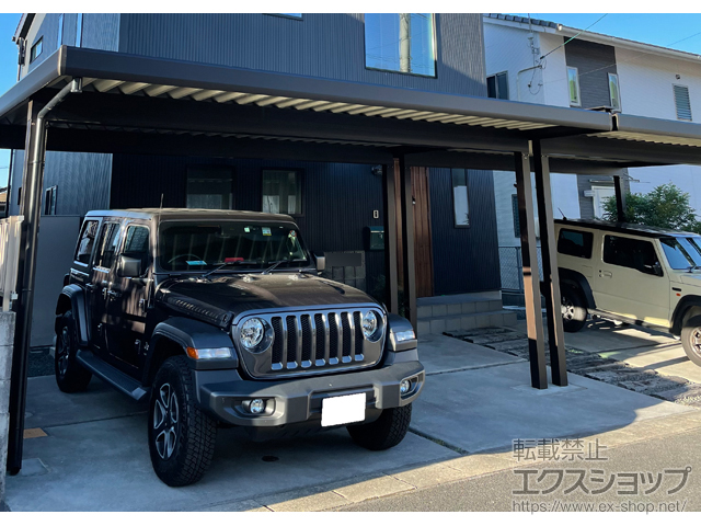 広島県府中市ののカーポート レオンポートneo 横並列（2台×2）角柱4+4本柱 積雪〜50cm対応 施工例