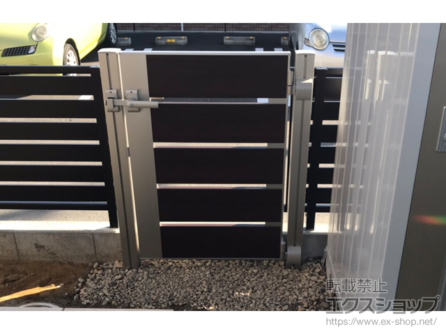 宮城県仙台市のの門扉 ルシアス門扉W03型 横スリット 片開き 複合カラー 門柱使用 施工例