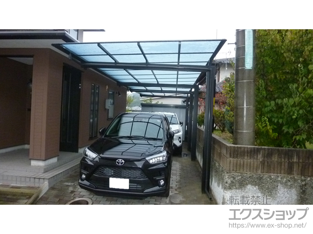 長野県長野市ののカーポート ニューマイリッシュ 縦連棟 逆勾配 前下がり 積雪〜20cm対応+サポートセット（着脱式） 施工例