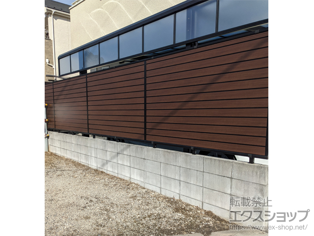千葉県市川市ののフェンス・柵 ルシアスフェンスF02型 横目隠し 木調カラー 自由柱施工 施工例