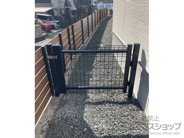 熊本県熊本市のの門扉 ユメッシュHR型門扉 片開き 60角スチール門柱 施工例