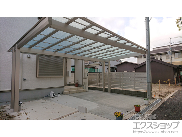奈良県大和郡山市ののカーポート エフルージュツインEX FIRST 後方支持タイプ 積雪〜20cm対応*変形敷地対応セット 施工例