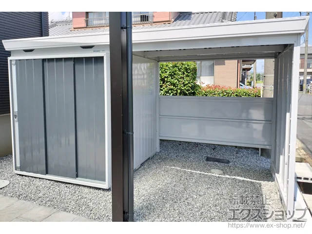 三重県津市ののポスト・門柱・宅配ボックス、物置・収納・屋外倉庫、カーポート FORTAウィズ一般型 4000×1790×2085 左扉タイプ FW-1818S+22KS-CG 施工例