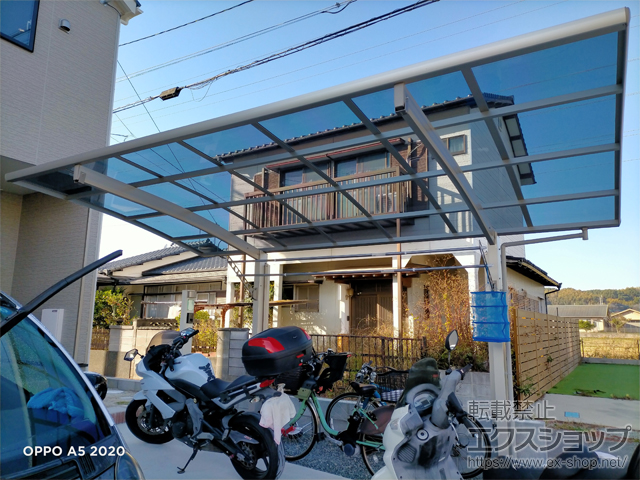 福岡県大牟田市ののカーポート プレシオスポート 積雪〜20cm対応＋着脱式サポート柱＋水平式物干し 施工例