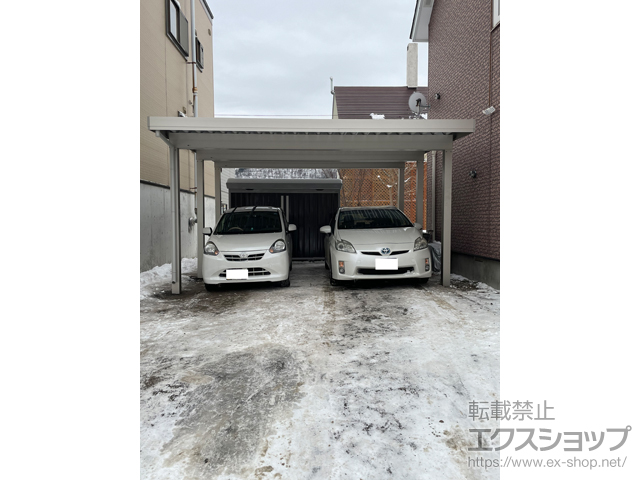 北海道夕張市ののカーポート ジーポートPro 4500 2台用 6本柱 積雪〜150cm対応 施工例