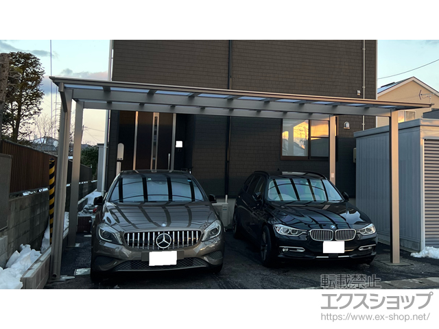 宮城県石巻市ののカーポート ソリッドポート ワイド 積雪〜20cm対応+屋根材ホルダー 施工例