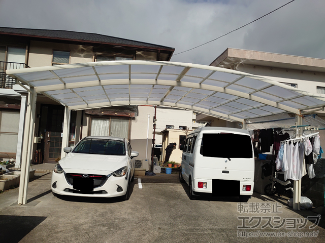 山口県防府市ののカーポート ネスカR (ラウンドスタイル) ワイド 積雪〜20cm対応＋物干しセット 施工例