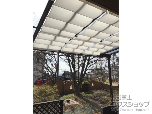 茨城県那珂市ののテラス屋根 サザンテラス (パーゴラ仕様) テラスタイプ 単体 サンシェードカーテン付き　積雪〜20cm対応 施工例