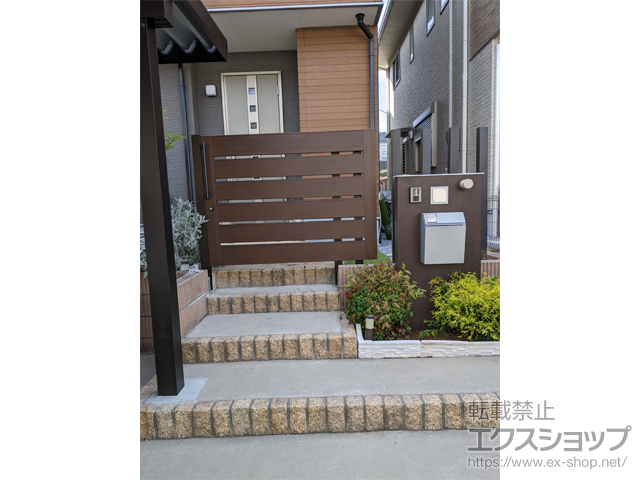 埼玉県桶川市のの門扉 ルシアススライド W03型 片引き 木調カラー 16-12 施工例