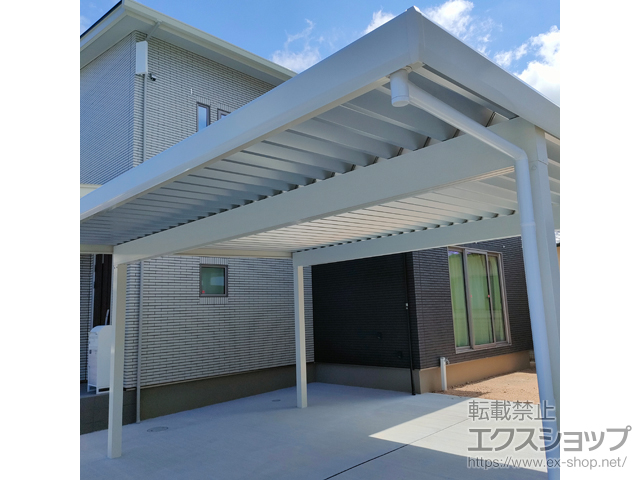 鳥取県鳥取市ののカーポート レオンポートneo 2台用 角柱4本柱 積雪〜50cm対応 施工例