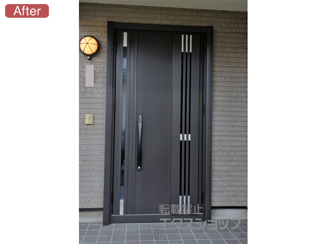 岩手県滝沢市のLIXIL リクシル（トステム）の玄関ドア リシェント玄関ドア3 断熱K2仕様 親子仕様(ランマ無)外観右吊元 M83型 ※手動仕様 施工例