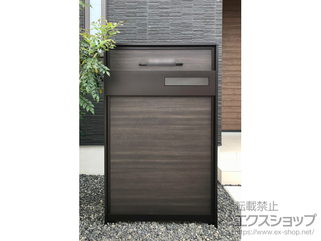 山口県山口市のの機能門柱・ポスト ルシアスウォール HF01型 W10※インターホン・照明なし＋ステンレスバー付き表札 施工例