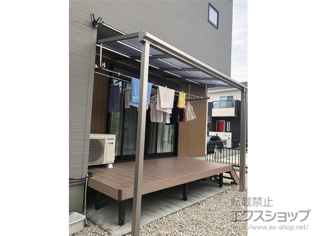 三重県四日市市ののテラス屋根 ソラリア F型 テラスタイプ 単体 積雪〜20cm対応+吊り下げ式固定物干し 施工例