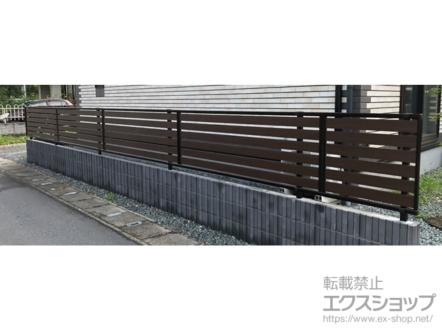 宮城県登米市ののフェンス・柵 モクアルフェンス 横板タイプ 自由柱施工 施工例
