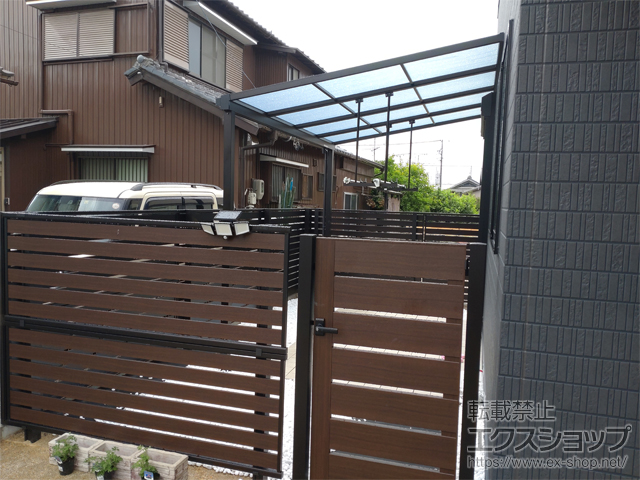 愛知県名古屋市のの門扉 ルシアス門扉W03型 横スリット 片開き 複合カラー 門柱使用 施工例