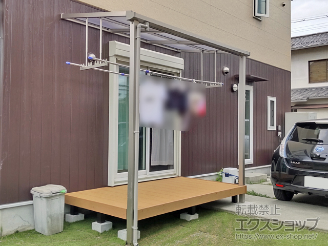 兵庫県丹波篠山市ののテラス屋根 ソラリア F型 テラスタイプ 単体 積雪〜20cm対応＋吊り下げ式固定物干し 標準タイプ 施工例