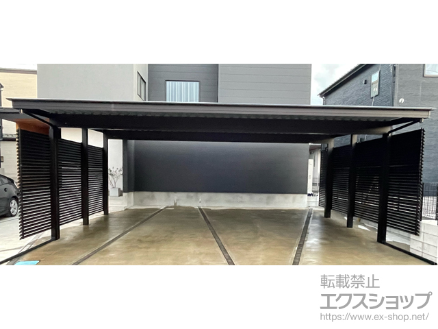千葉県八千代市ののカーポート ジーポートPro 900 3台用 4本柱 積雪〜30cm対応＋スクリーンパネル1型（横ひし形格子） 施工例
