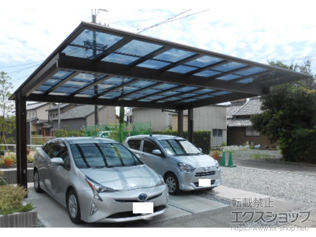 静岡県浜松市ののカーポート エフルージュツインEX FIRST 後方支持タイプ 積雪〜20cm対応＋着脱式サポート 施工例