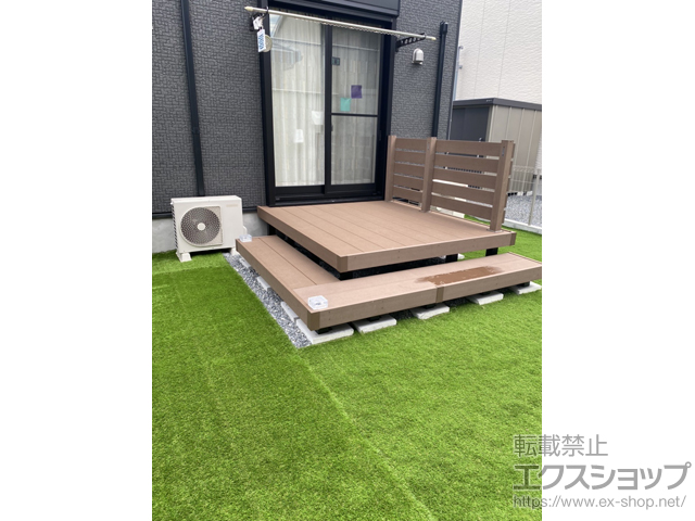 千葉県木更津市ののウッドデッキ リウッドデッキ 200+段床セット ＜正面・片側面 1段＞+リウッドデッキフェンス3型＜横スリット＞ 施工例