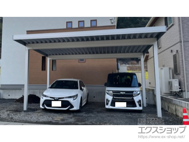 長野県木曽郡木曽町ののカーポート ジーポートPro 積雪50cm対応 2台用 角柱4本柱 施工例