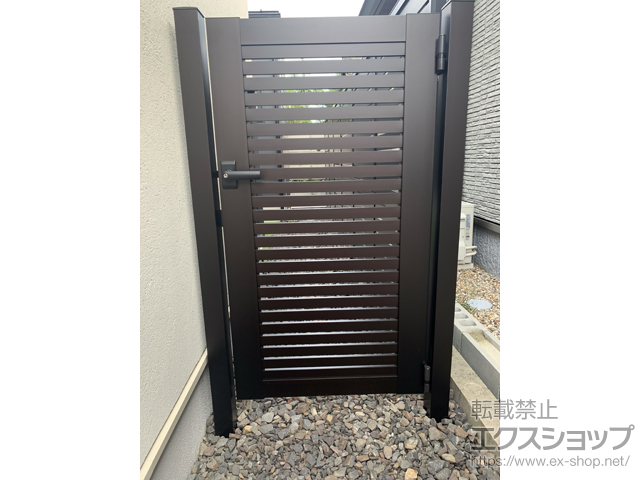 愛知県一宮市のの門扉 【特注】シンプレオ門扉3型 横太格子 片開き 門柱仕様 施工例