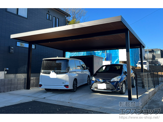 埼玉県川越市ののカーポート ジーポートPro 900 2台用 4本柱 積雪〜30cm対応+軒天パネル+カーポート用ダウンライト 施工例