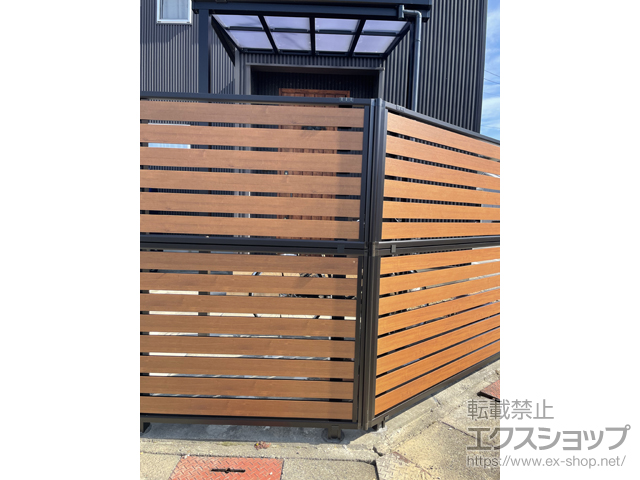 石川県野々市市ののフェンス・柵 モクアルフェンス 横板タイプ 2段支柱 自立建て用 （パネル2段） 施工例