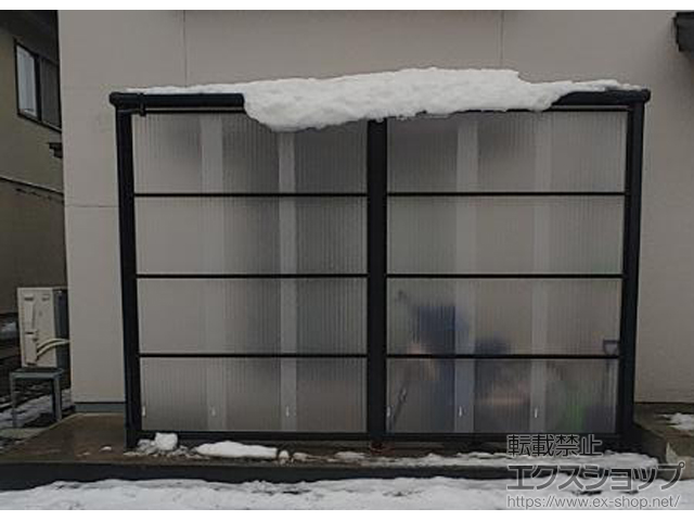 秋田県秋田市ののストックヤード スピーネストックヤードF型 波板タイプ 積雪〜50cm対応 *片側面囲い納まり 施工例