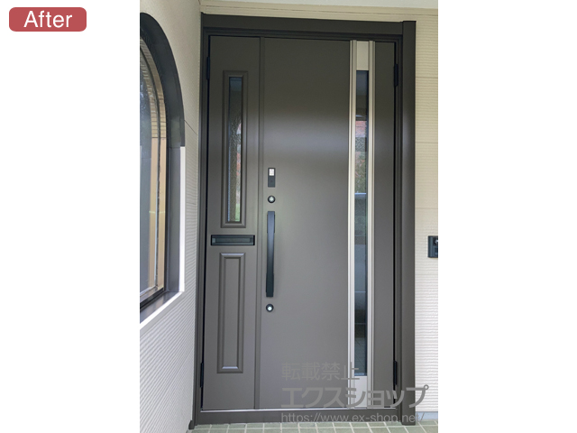 北海道三笠市のLIXIL リクシル（トステム）の玄関ドア リシェント玄関ドア3 断熱K2仕様 親子仕様(ランマ無)外観右吊元 M78型 ※タッチキー仕様(キー付きリモコンタイプ) 施工例