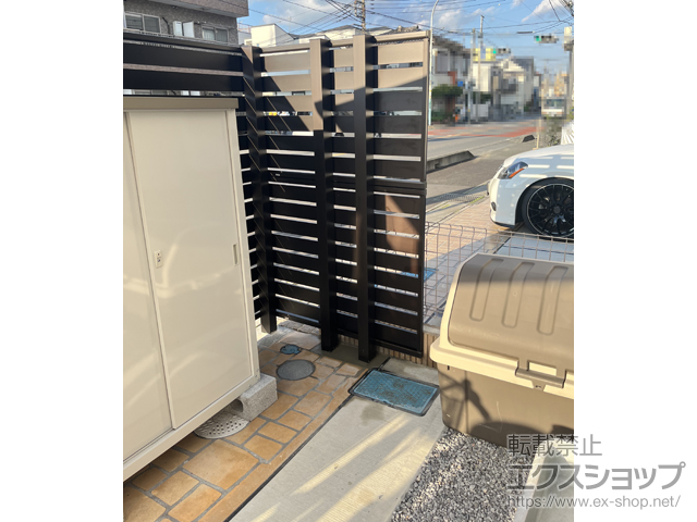 埼玉県川口市ののフェンス・柵 モクアルフェンス 横板タイプ 2段支柱 自立建て用 施工例