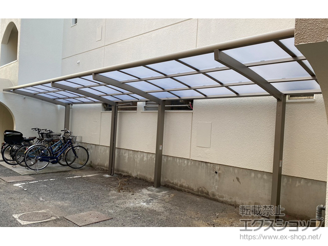 愛媛県今治市ののサイクルポート・駐輪場 ネスカRミニ (ラウンドスタイル) 縦連棟 積雪〜20cm対応 施工例