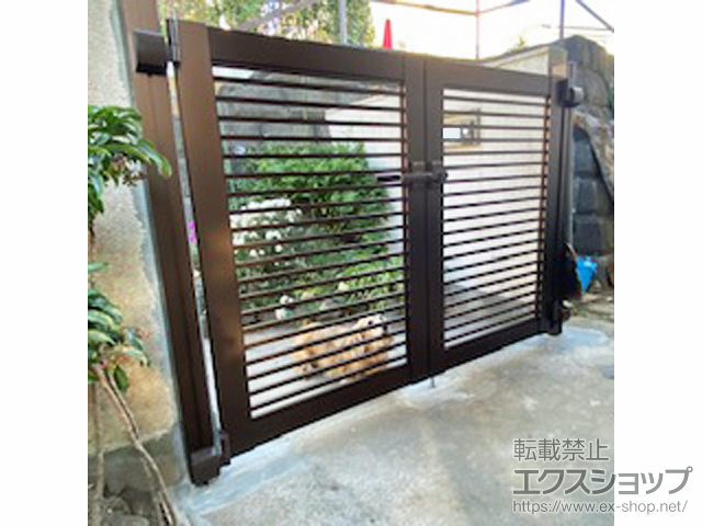 神奈川県横浜市のの門扉 プレシオス門扉 横格子 両開き 門柱使用 施工例