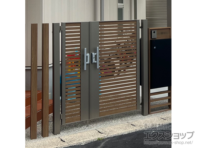 愛知県名古屋市のの門扉 開き門扉AB ウッディYS1型 親子開き　柱使用 施工例