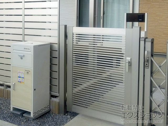 栃木県小山市のの門扉 シンプレオ門扉1型 横格子 片開き 門柱使用 施工例