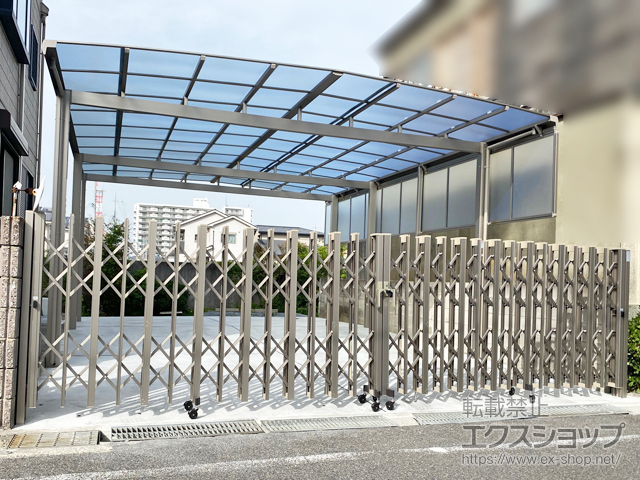 大阪府貝塚市ののカーゲート アルシャインII HW型Aタイプ ノンレール 両開き600W 施工例